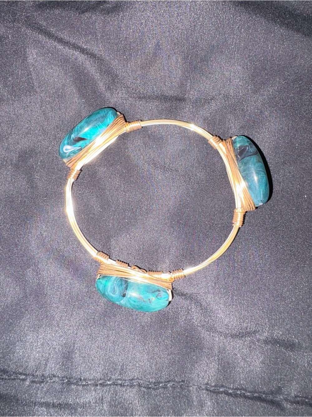 Gold & Green Stone Wire Bracelet